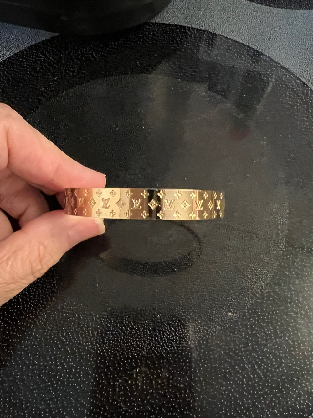 Louis Vuitton Gold Monogram Engraved Bangle